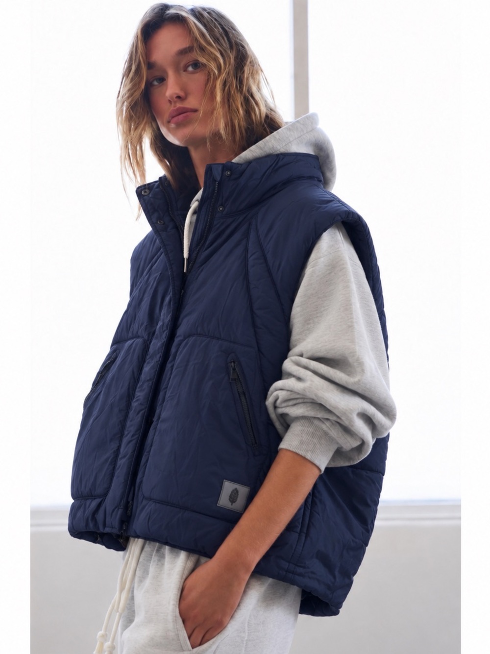 FP Free People Movement Hooded Parker Poncho Primaloft Vest Insulation Navy NWT